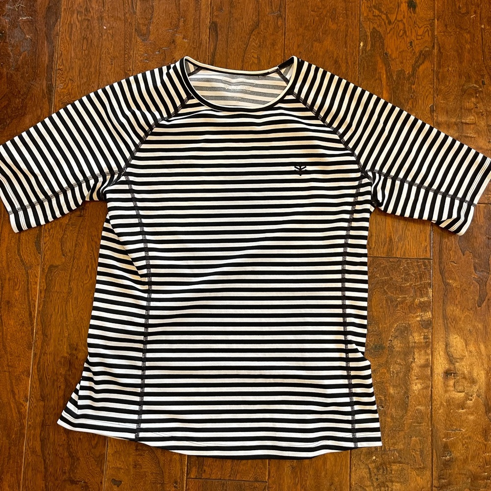 Coolibar Black and White Striped Women's Swim Shirt